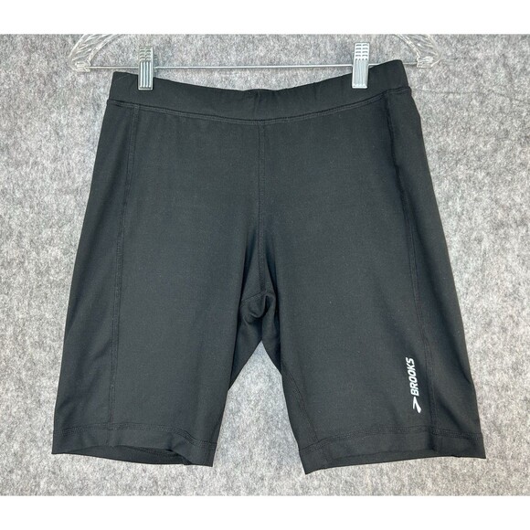 Brooks Women's Bike Shorts Tight Running Black Pocket Compression Logo Sz M - Picture 1 of 8